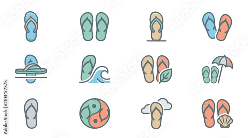Konstfotografi Summer beach vacation and flip flop footwear icons