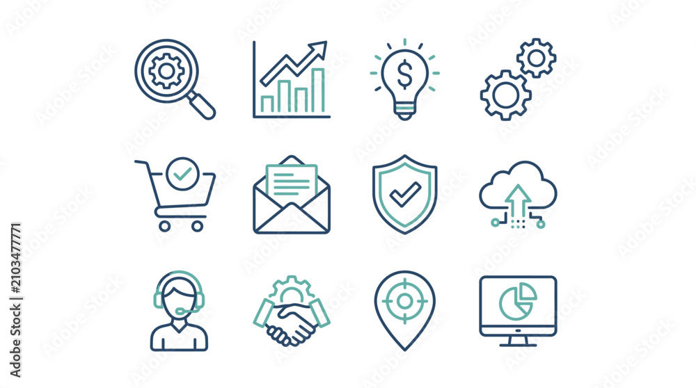 Fototapeta premium Customer support and e-commerce thin line icon set.