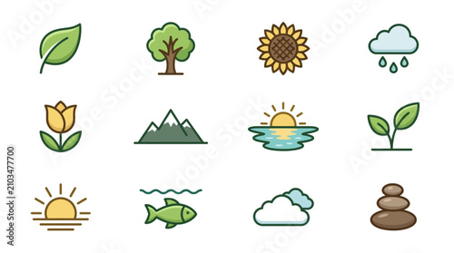 Bild auf Leinwand Nature environment and seasonal icon set.