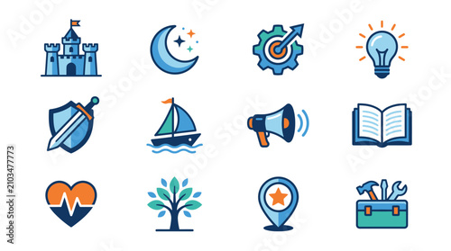 Metaphorical and lifestyle illustrative icon set.