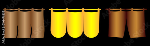 Schilderij op canvas Set of three draped fabric banners or textile curtains in gold and brown colors