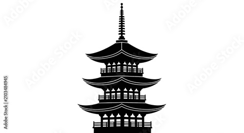 Vector illustration of silhouette of a traditional japanese pagoda tower on a transparent background
