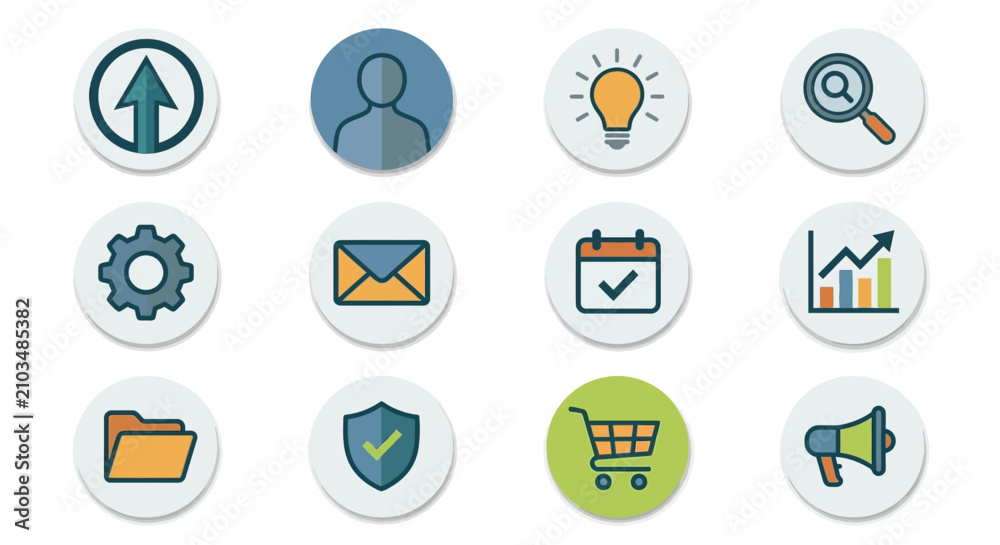 Fototapeta premium Circular flat icons for web and business.