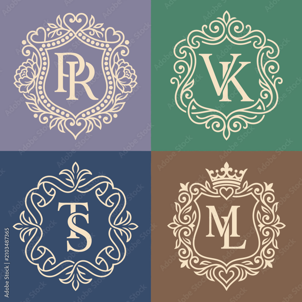 Obraz premium Elegant Monogram Crest Design Collection with Ornate Details.
