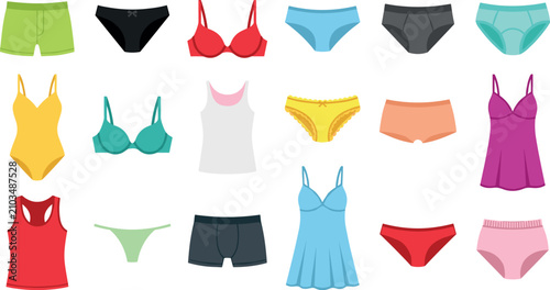 Obraz na plátně Men and Women Underwear Vector Icon Set with Colorful Bras Panties Boxers Briefs