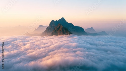 Mountain peak cloud sea sunrise golden