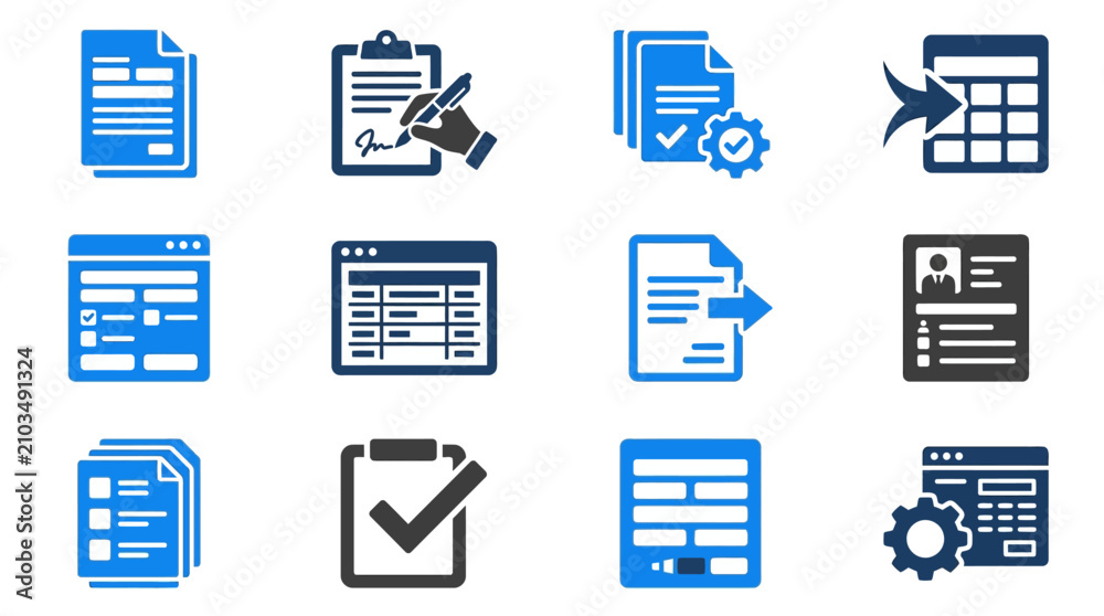 Fototapeta premium Professional blue business document and management icons.