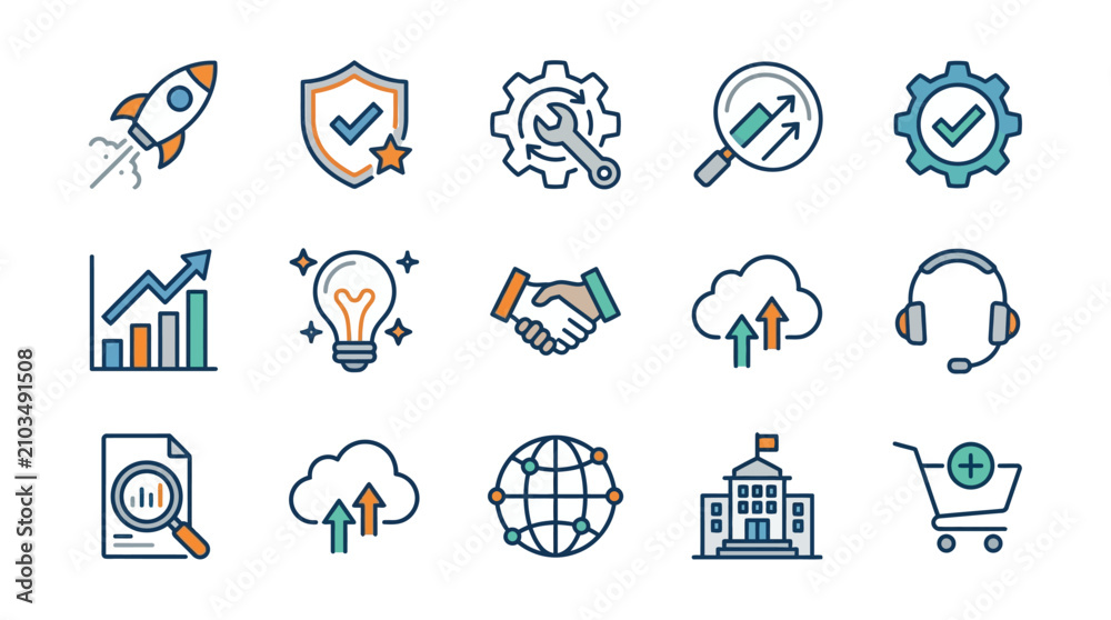 Fototapeta premium Modern business and startup thin line icon set.