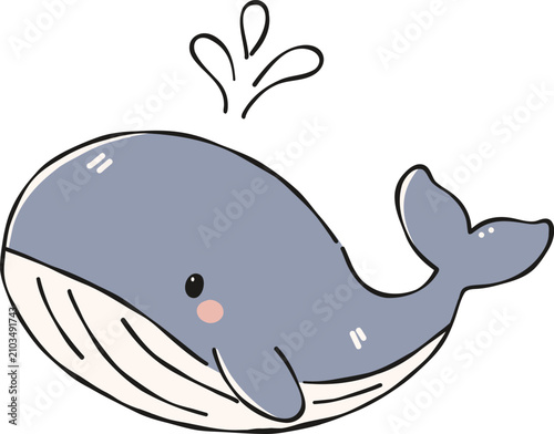 Obraz na płótnie Cute spouting blue whale swimming Clipart, Cute Nautical Ocean Marine Vector, Ha