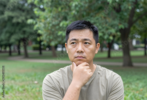 Thoughtful asian man with h...