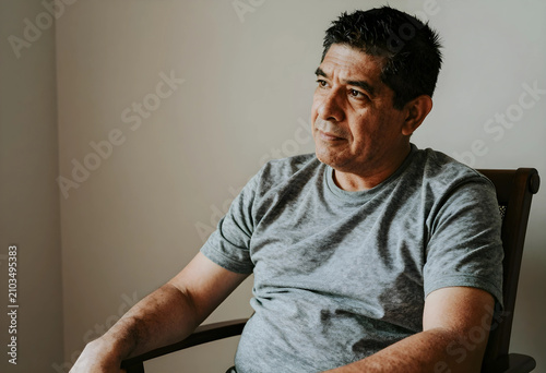 Mature hispanic man sitting...