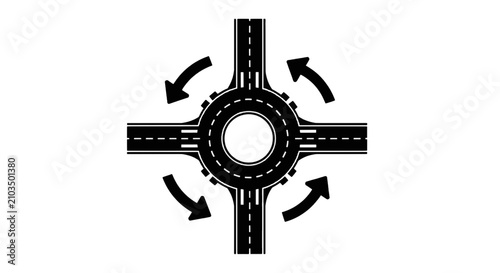 Vector illustration of roundabout road junction icon with directional arrows on a transparent background