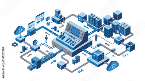 Isometric Control Board Workflow Vector