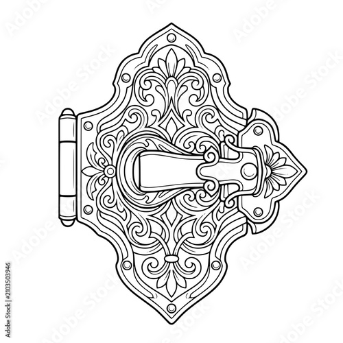 Ornate Vintage Decorative Door Latch Line Art Illustration