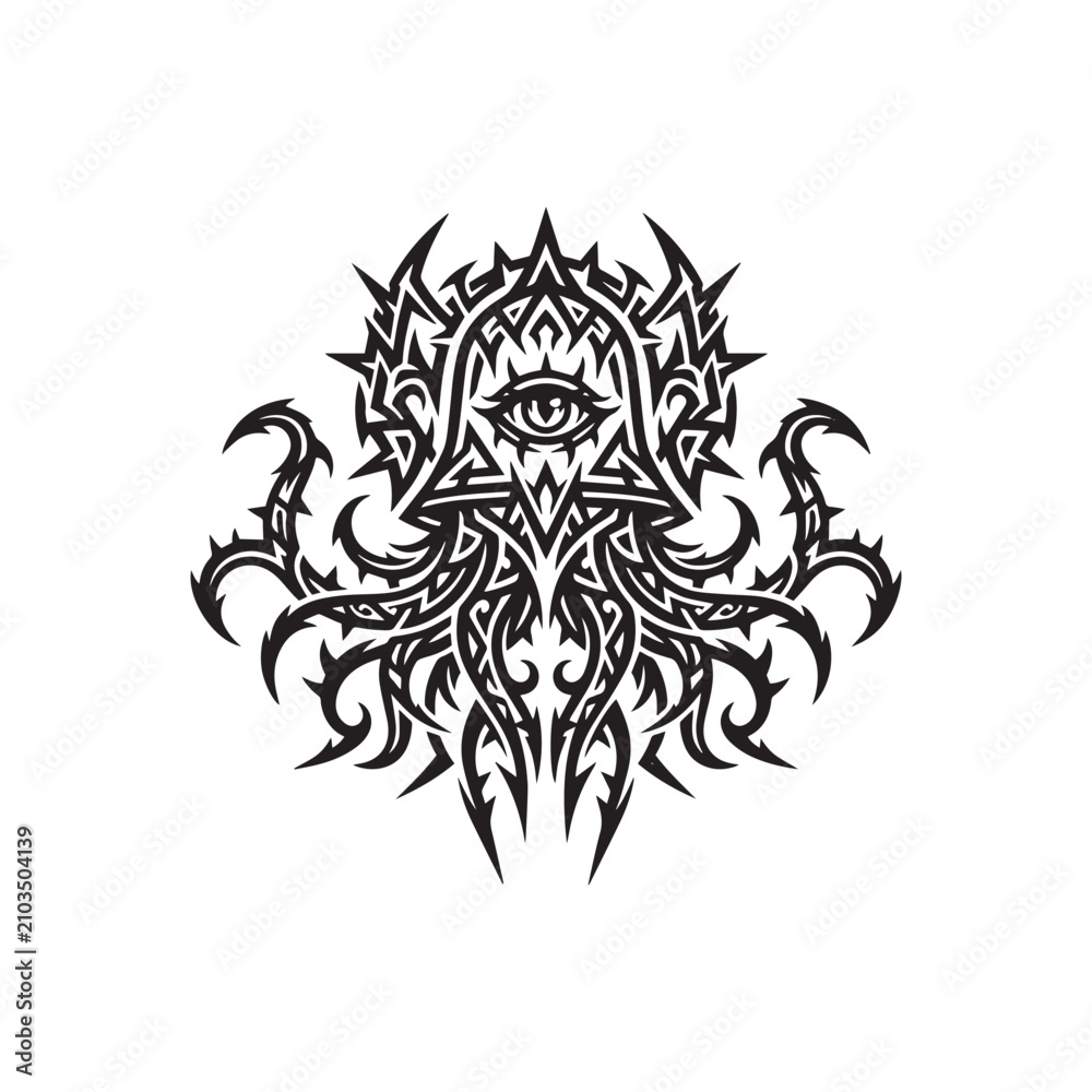 Fototapeta premium Tribal Tattoo Logo Design Featuring Central Eye Symbol.
