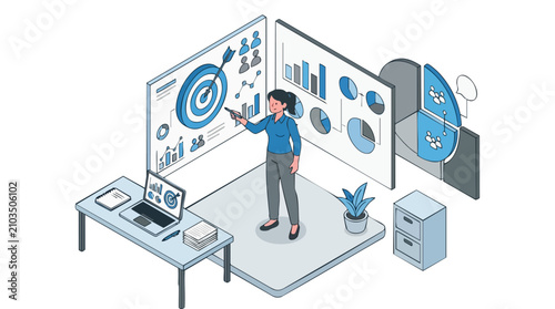 Businesswoman Analyzing Data on Screens