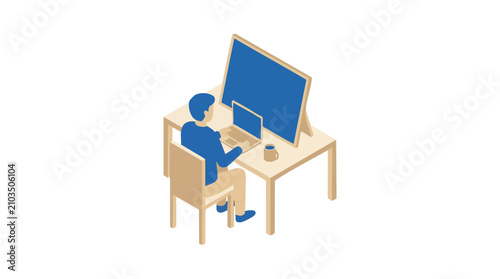 Work from Home Professional Developing New Ideas on a Laptop with a Blank Monitor Symbolizing Innovation and Starting a New Project