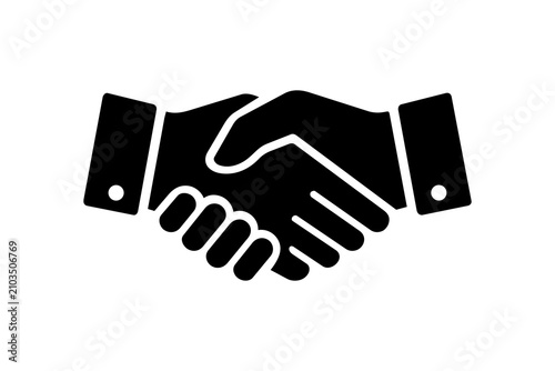 Minimalist business deal handshake icon solid black silhouette
