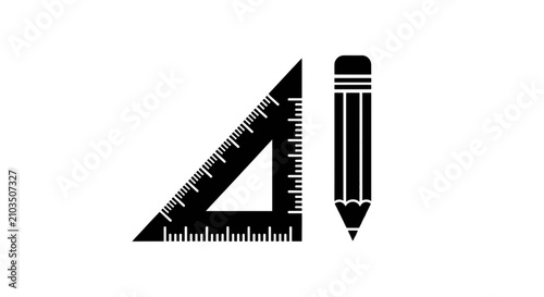Vector illustration of set square ruler and pencil icon on a transparent background
