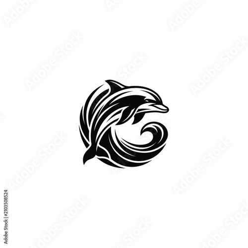 Stylized Dolphin and Wave Logo Vector Illustration