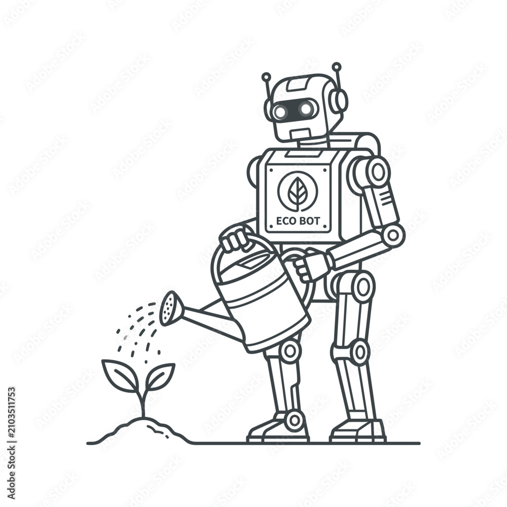 Naklejka premium Eco friendly robot watering plant.