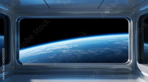 Breathtaking view of our planet from a spacecraft window showcasing the beauty of earth set against the vastness of outer space in a captivating perspective