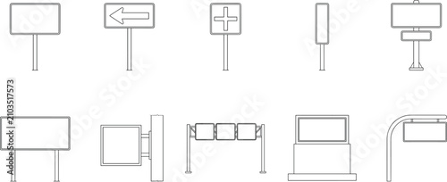 Cuadro en lienzo Blank Sign Board and Billboard Outline Vector Template Collection