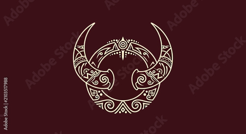Foto Tribal bull head horn symbol with ornate pattern design.