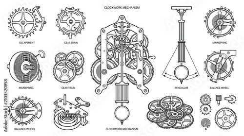 Εκτύπωση καμβά Detailed Mechanical Clockwork Mechanism Illustrations
