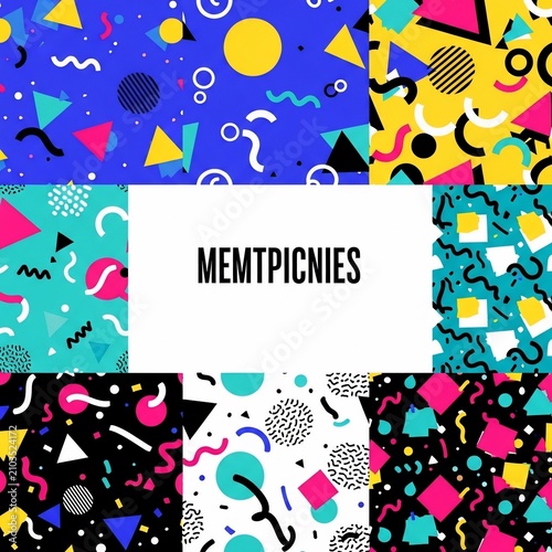 Vibrant Retro Geometric Collage: A Blast of 80s Memphis Design Colors and Playful Shapes.