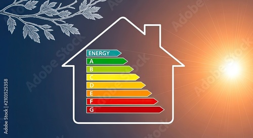 Close-up of a house energy efficiency label with sunlight and snowflake symbols