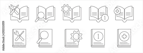 Quadro su tela guidebook icon flat in line style, book, hand drawn vector illustration of a set