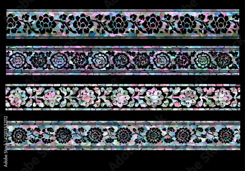 Premium Korean Najeon-chilgi style mother-of-pearl floral border set