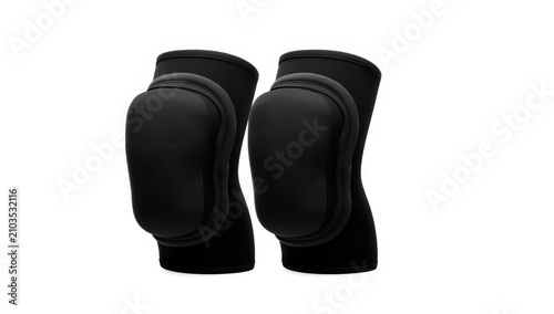 Large black knee pads with cushioning for sports or dance, isolated on white.