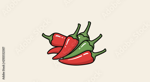 Three red chili peppers with green stems are illustrated on a plain light background, showing simple and bold outlines in a flat, cartoon style.