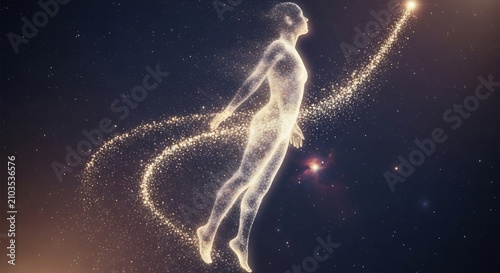 Ethereal Being Ascending Through Cosmic Dust Trail.