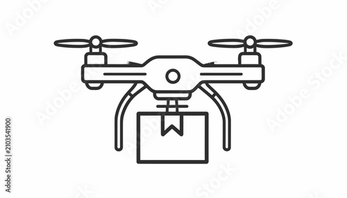Minimalist Black Line Vector Icon Illustrating Autonomous Drone Delivery Service for Modern Logistics and Smart Shipping Solutions
