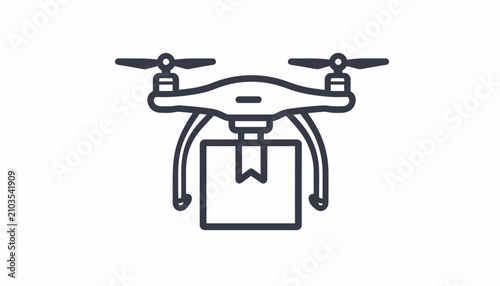 Minimalist vector icon of an autonomous drone carrying a package for modern logistics and express aerial shipment delivery service design