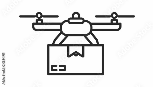 Minimal black line vector icon of autonomous drone delivery service for modern logistics and fast shipping of packages