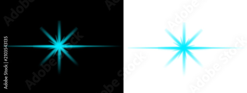 Foto Blue star light effect, glowing sparkle, lens flare, bright cross, shining beam,