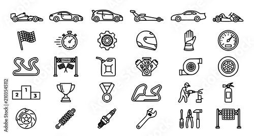 Картината върху платно Modern Motorsport Racing Car Outline Icon Pack Editable Stroke Vector Illustrati