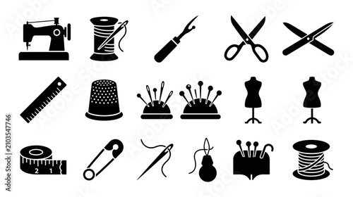 Bild auf Leinwand Sewing and Tailoring Tools Collection Silhouette