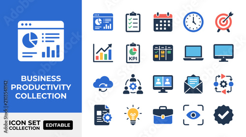 Business productivity and data management icon collection