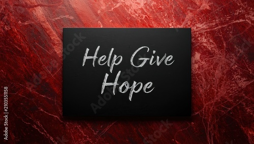Assistance symbolizing hope on an elegant black chalkboard with a red stone backdrop. Inspirational business concept with room for text.