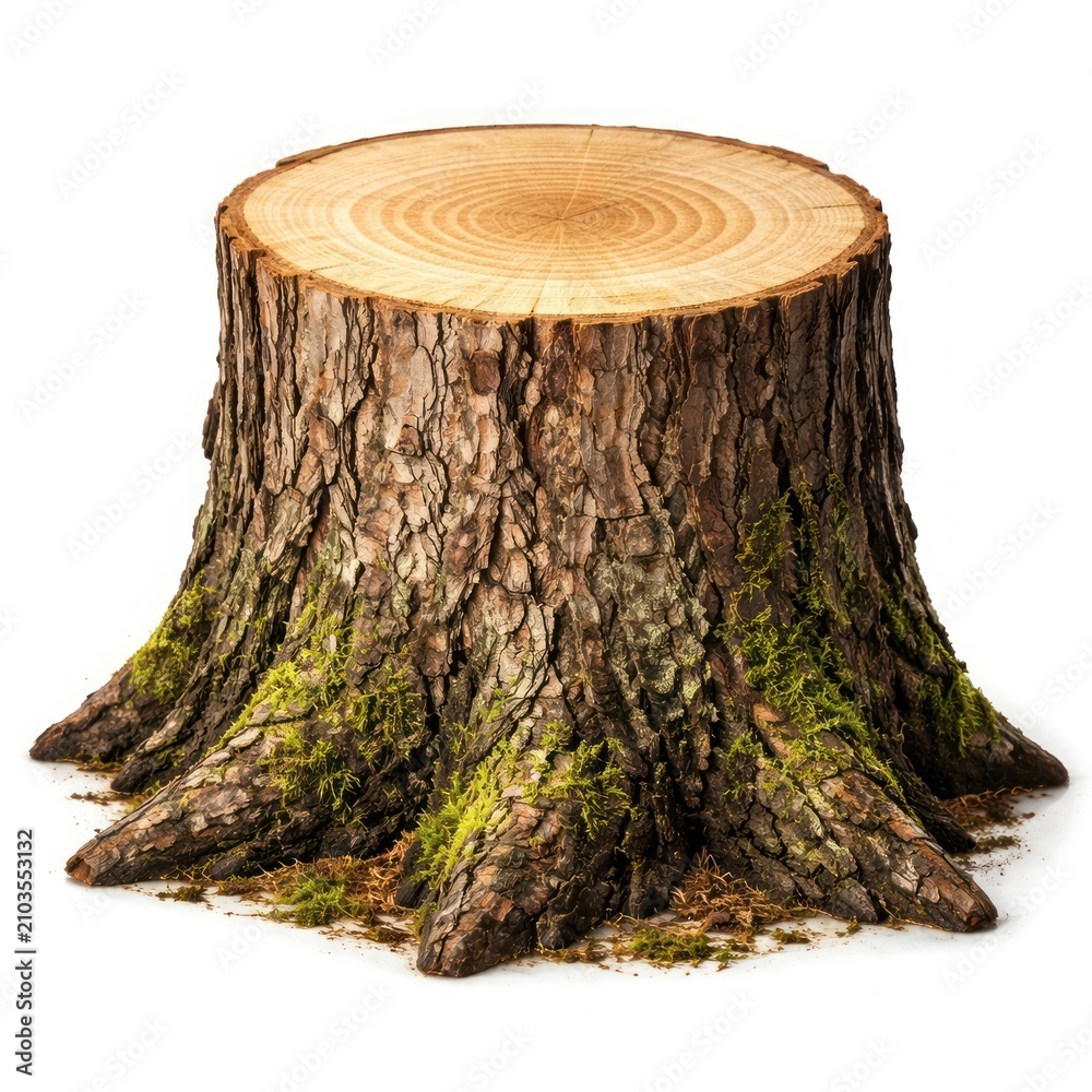 Obraz premium Mossy tree stump isolated background