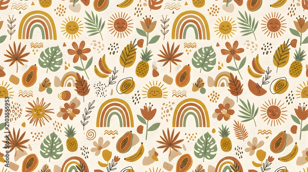 Obraz premium Boho Tropical Nature Seamless Pattern