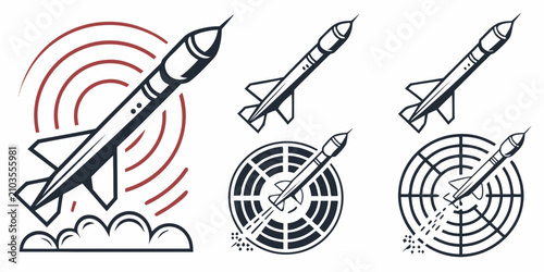 Fotografie Red and black missile strike symbols of attack, explosion, and danger target