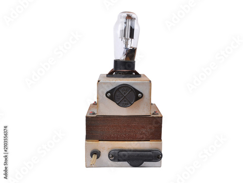 Vintage vacuum electronic radio tube on transformer