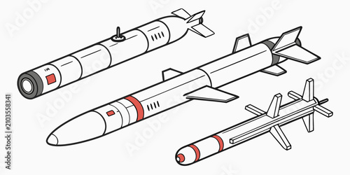 Bild auf Leinwand Black and white naval torpedo and system set torpedo naval submarine torpedo sys