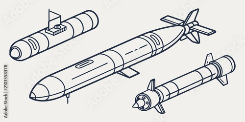 Foto Black and white naval torpedo on white background, naval navy submarine military